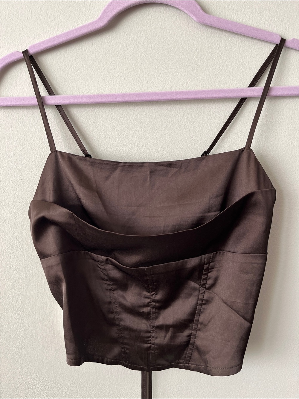 Commense Chocolate Brown Satin Cowl Corset Crop Top